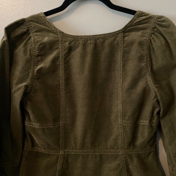 Madewell Olive Green Petite Corduroy Long-Sleeve Mini Dress, Size Petite 2 - Picture 10 of 11